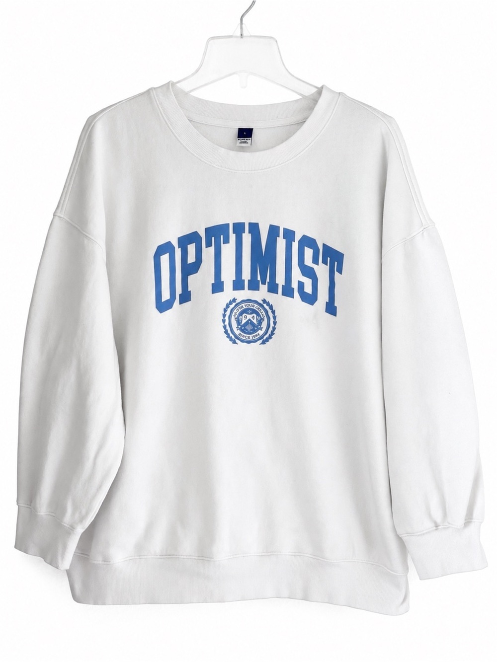 Old Navy Women’s Optimist Graphic Crewneck Sweatshirt White Blue‎ L